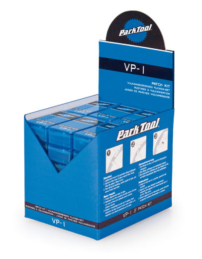 Display case of the Park Tool VP-1 Vulcanizing Patch Kit, click to enlarge