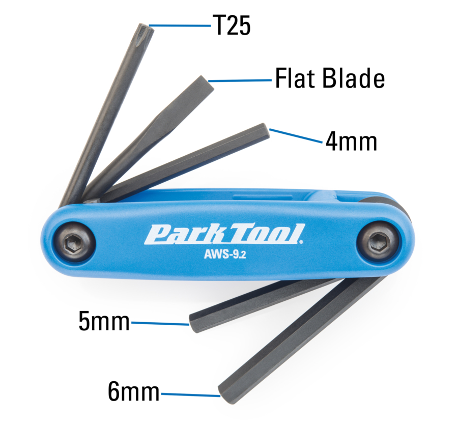 The Park Tool AWS-9.2 Fold-Up Hex Wrench Set measurements, enlarged
