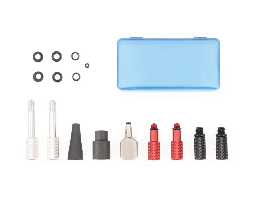 BKD-1 Hydraulic Brake Bleed Kit — DOT adapters with case and replacement O-rings, enlarged