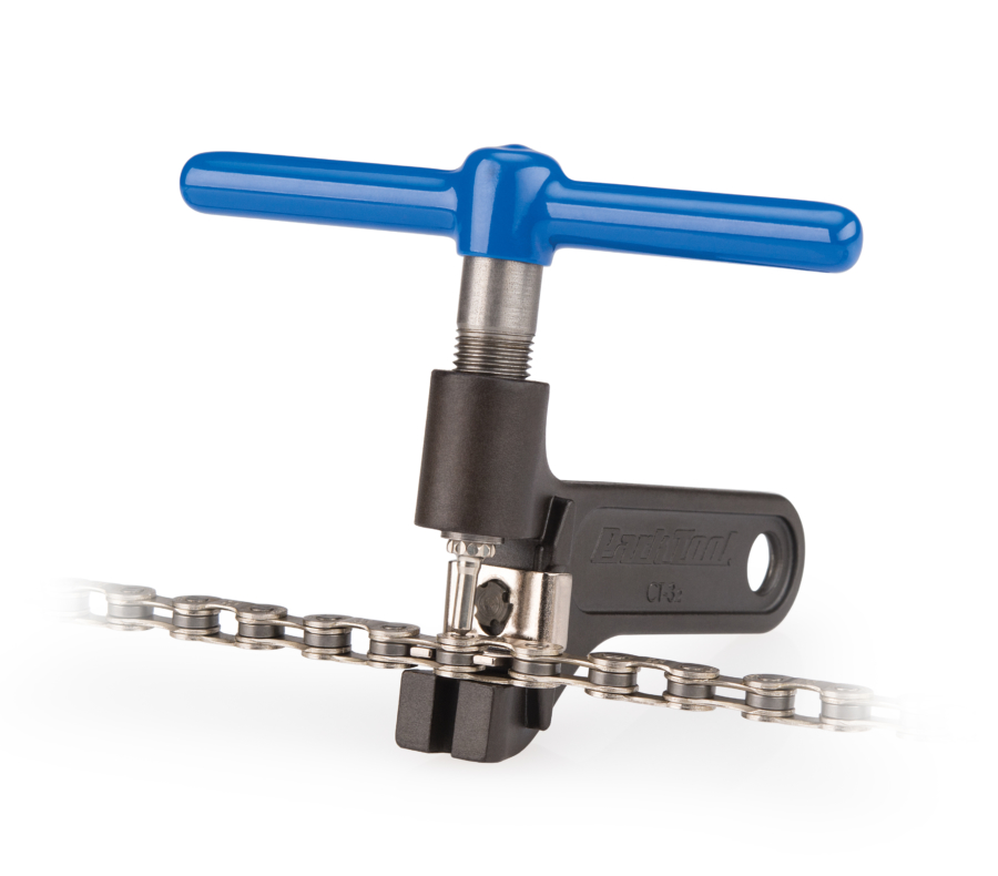 The Park Tool CT-3.2 Chain Tool installing chain rivet, enlarged