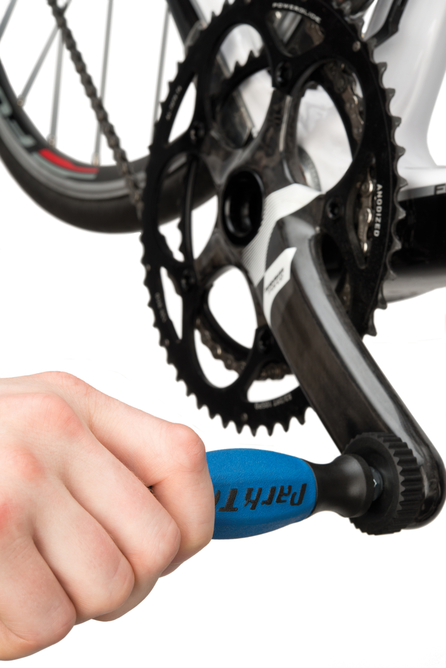 The Park Tool DP-2 Threaded Dummy Pedal installed on SRAM® force crank, enlarged