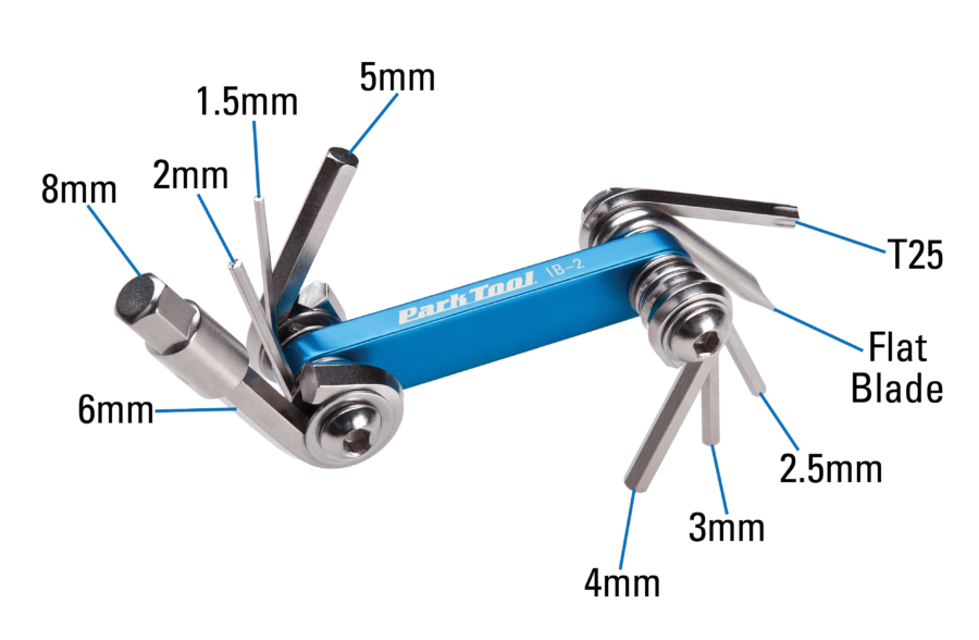 The Park Tool IB-2 I-Beam Multi-Tool contents measurements, enlarged