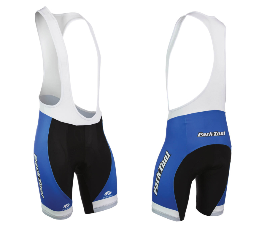 Front and back of Park Tool men's racing bib, enlarged