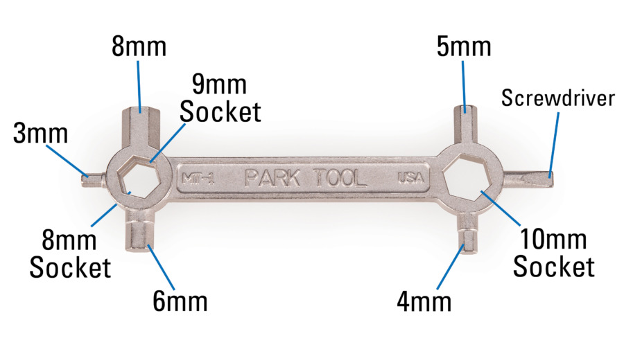 The Park Tool MT-1 Multi-Tool with tools labeled, enlarged