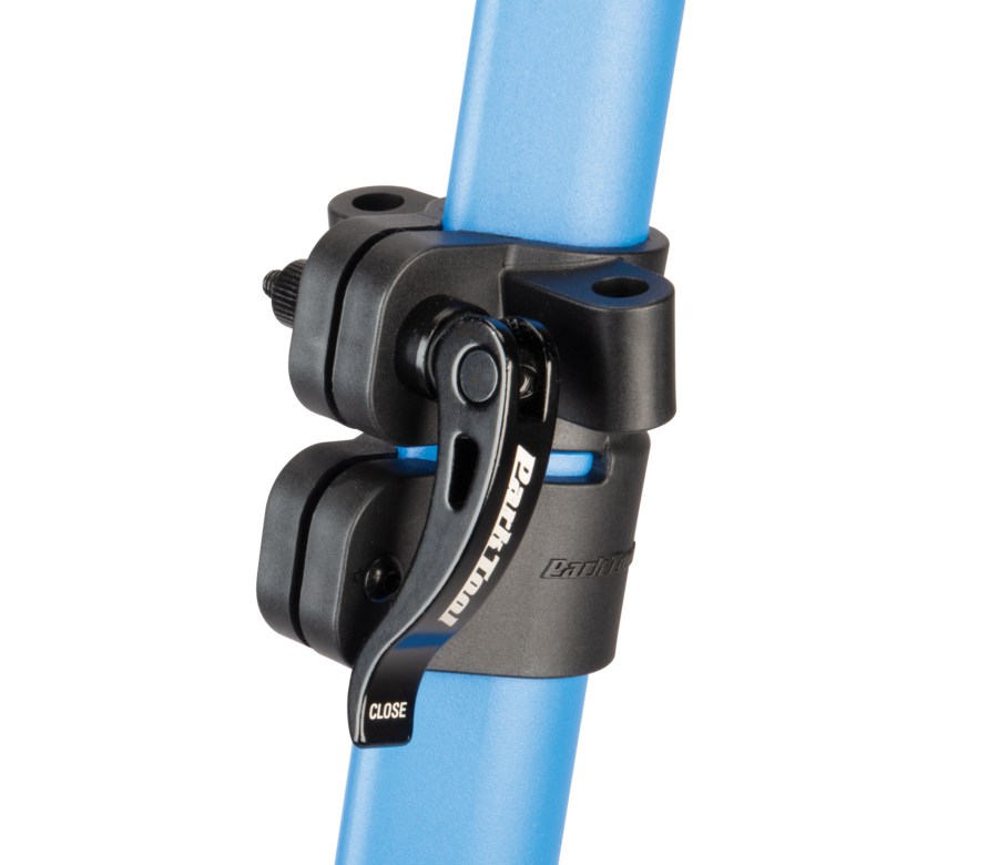 Close-up adjustable fittings on the Park Tool PCS-10.2 Home Mechanic Repair Stand, enlarged