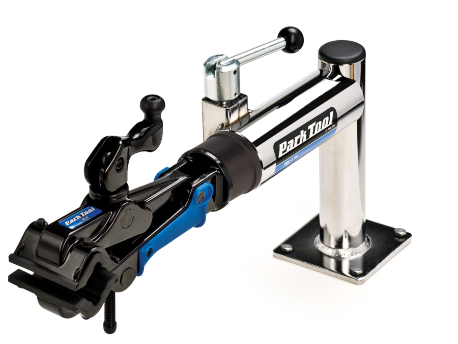 The Park Tool PRS-4OS-2 Deluxe Bench Mount Repair Stand, enlarged
