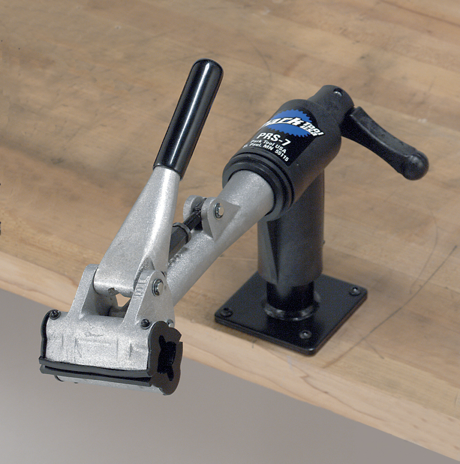 A post-June 1996 Park Tool PRS-7 Bench Mount Repair Stand, enlarged