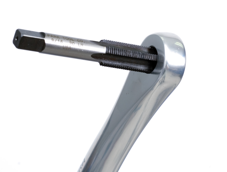 The Park Tool TAP-6 Pedal Tap Set — 9/16" left handed tap restoring crank arm threads, enlarged