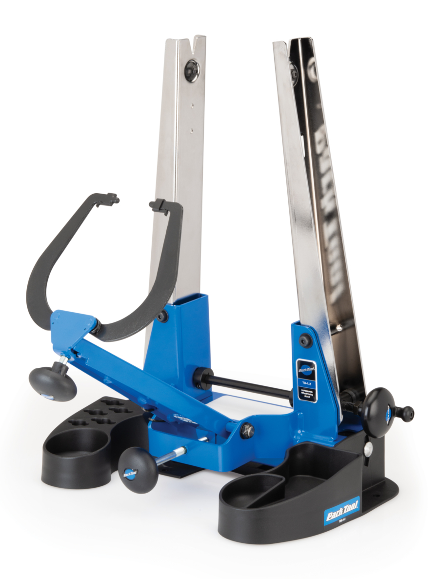 Park Tool TSB-4.2 Truing Stand Tilting Base holding the TS-4.2 Professional Wheel Truing Stand, enlarged