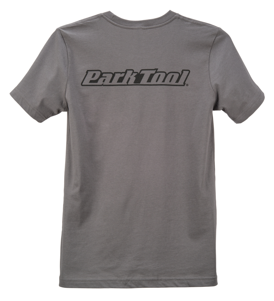 Gray horizontal Park Tool logo t-shirt, enlarged