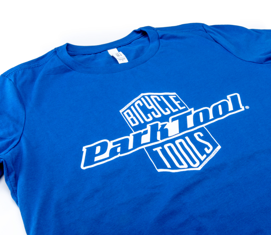 Screen printed logo graphic on the front of the Park Tool TSL-1 Blue Ladies' T-Shirt, enlarged