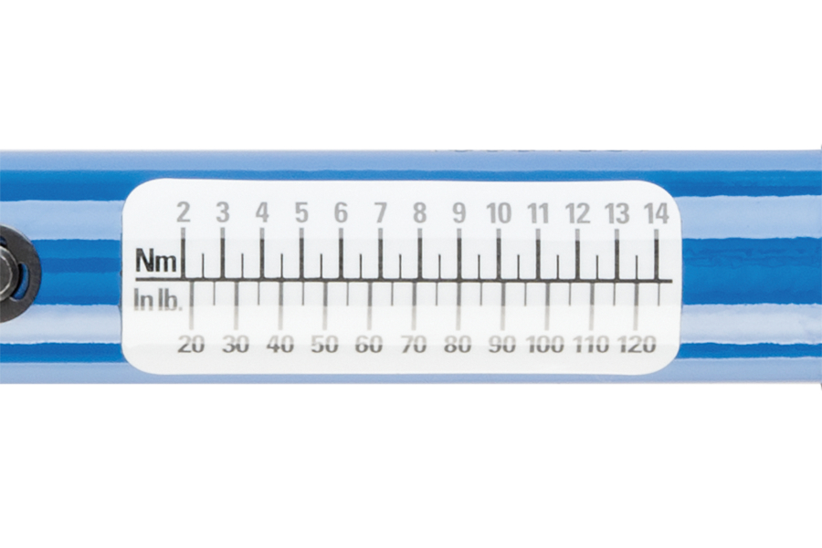 Close-up of the Park Tool TW-5.2 Ratcheting Click-Type Torque Wrench measurement chart, enlarged