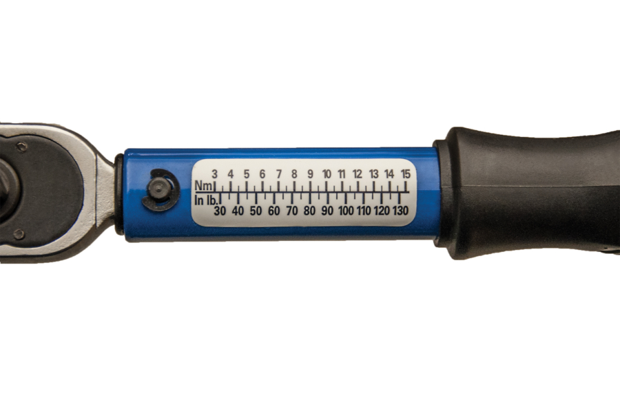 Close-up of the Park Tool TW-5 Ratcheting Click-Type Torque Wrench measuring chart, enlarged