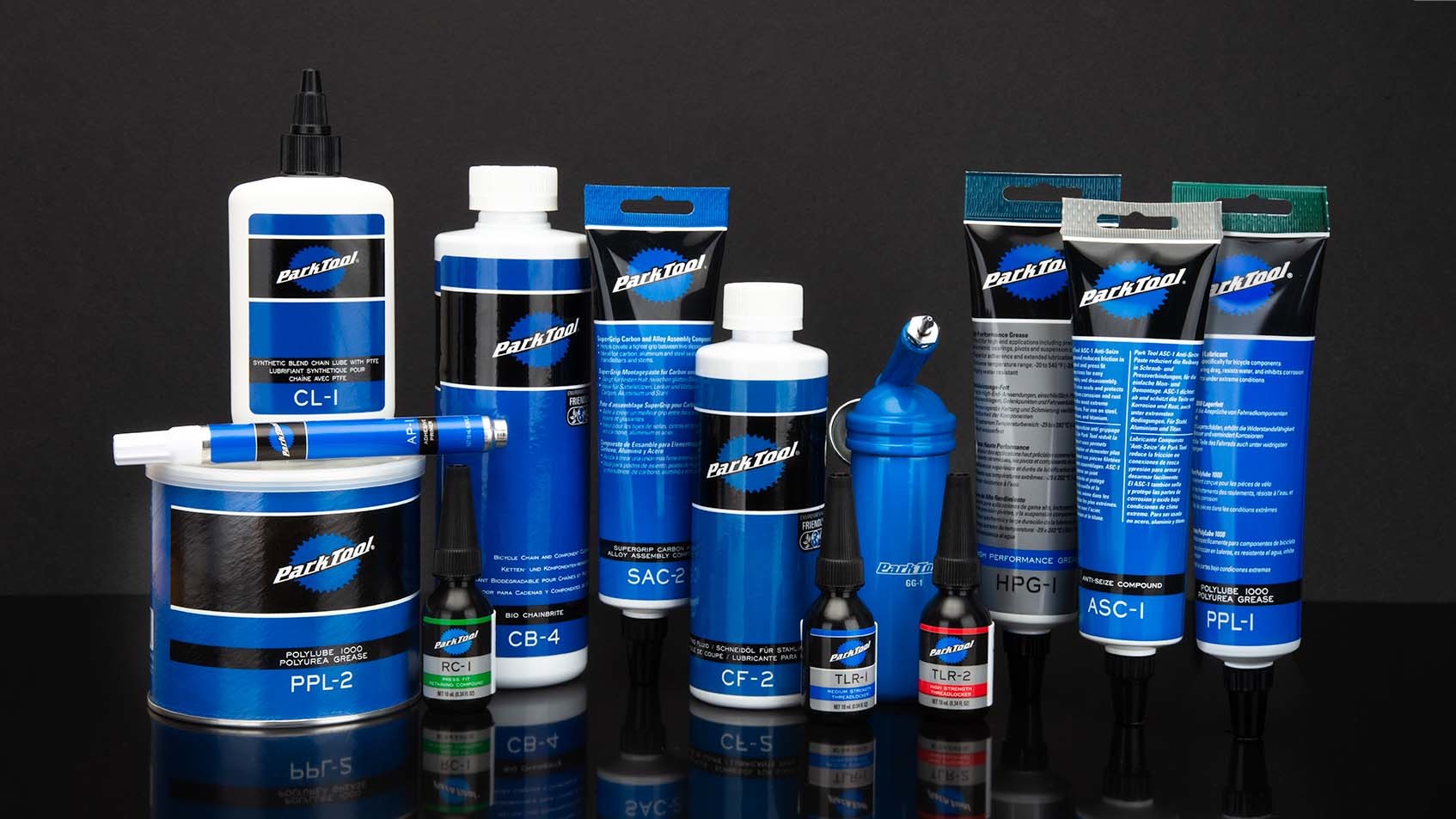 A layout of Park Tool lubricants and compounds