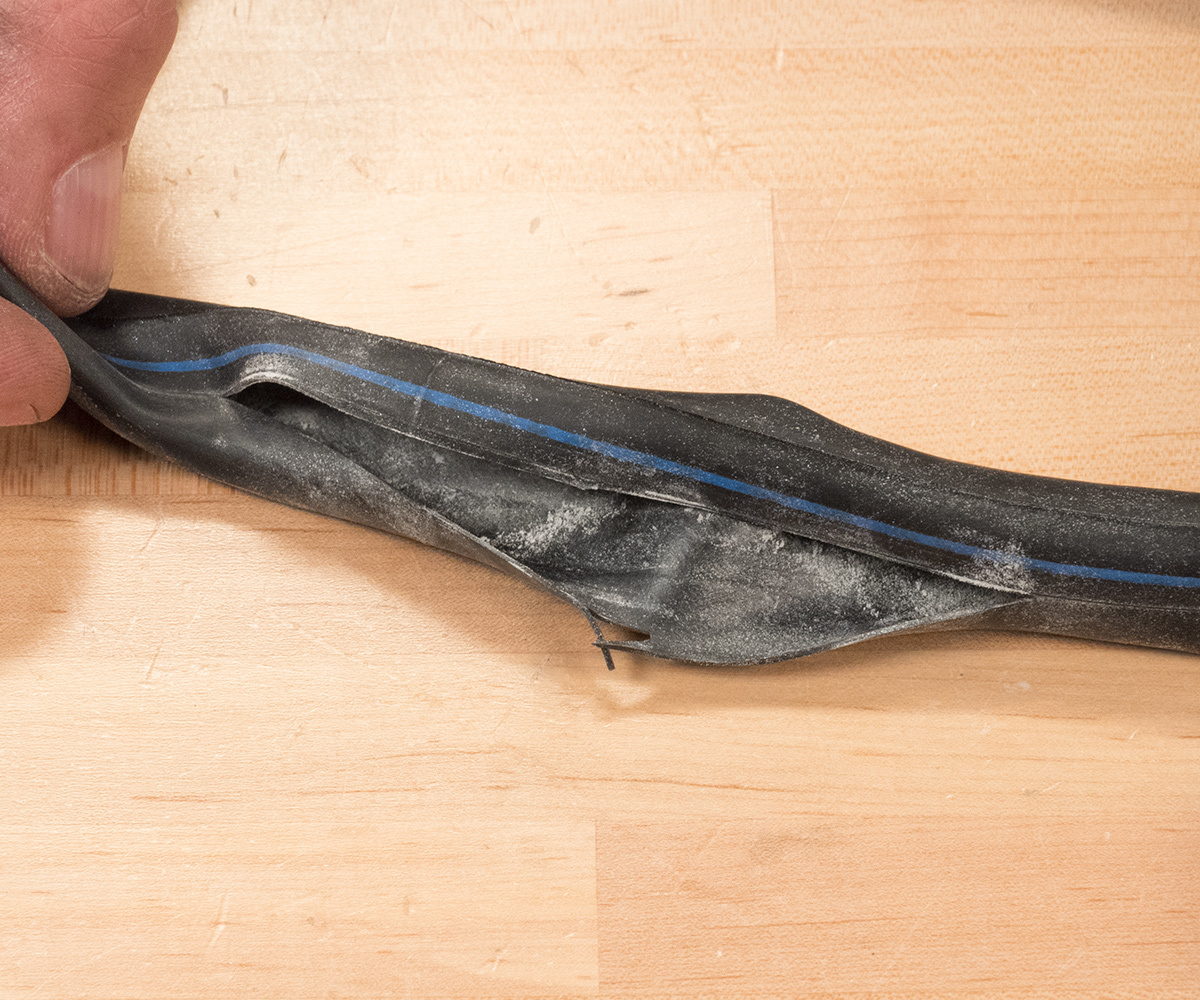 A long slit-like blowout can indicate an improperly seated tire