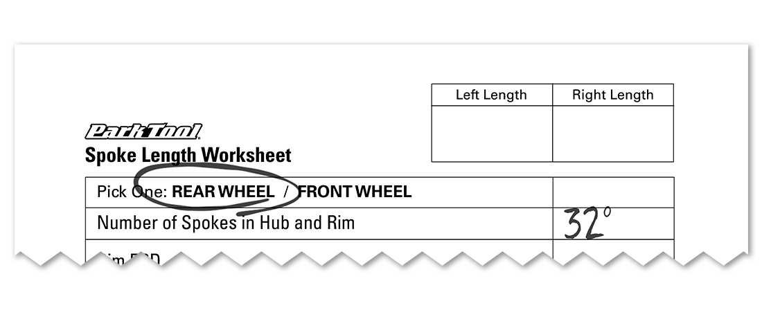 Example of Park Tool spoke length worksheet