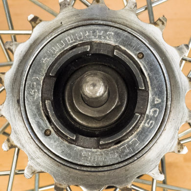 Straight-on shot of BMX freewheel with 4 notches