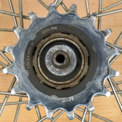 Straight-on shot of notched lockring used on single-speed systems