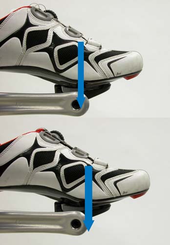 Figure 8. The cleat was slid forward on the sole to move the foot close to the pedal spindle